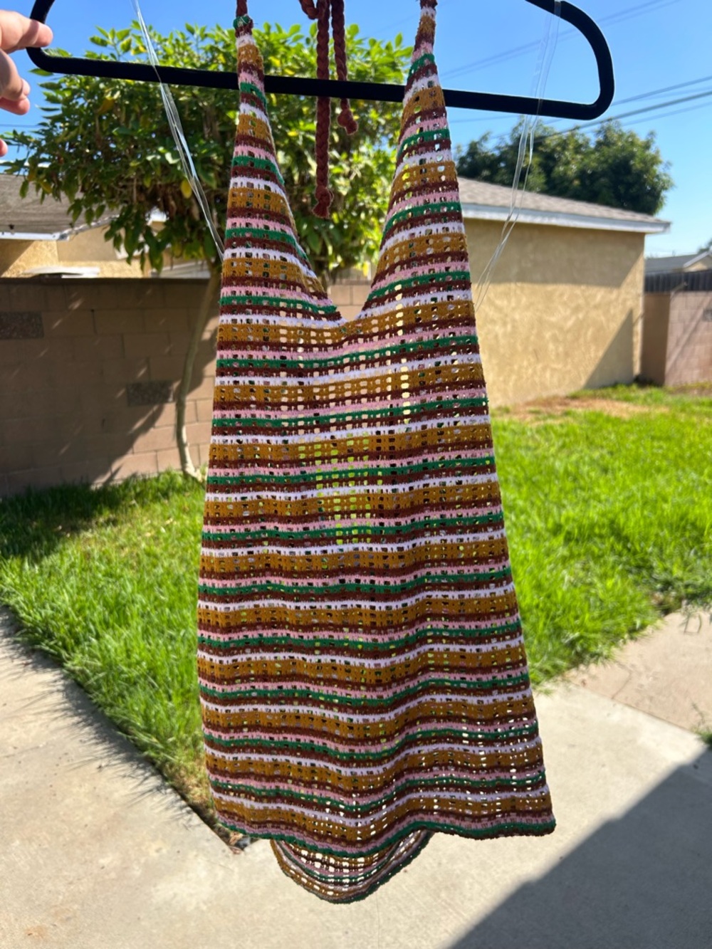 wild fable Crochet Stripe Swim Coverup in Brown, Green & Pink